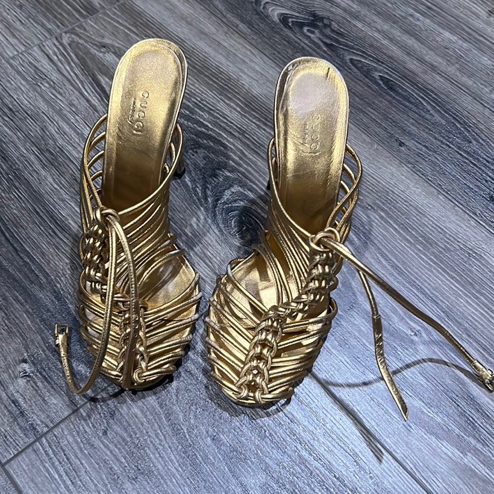 Gucci gold gladiator heels 39.5